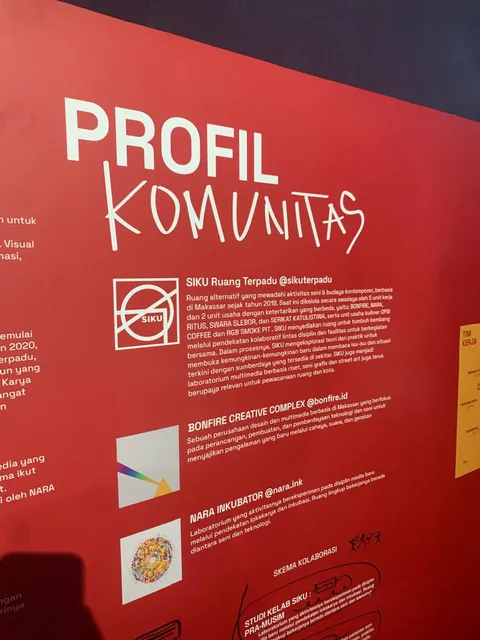 Panel profil komunitas yang menjadi bagian dari konteks pameran.