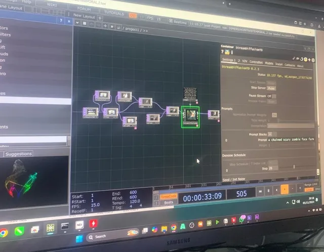 Susunan node TouchDesigner yang mendukung sistem visual realtime instalasi.