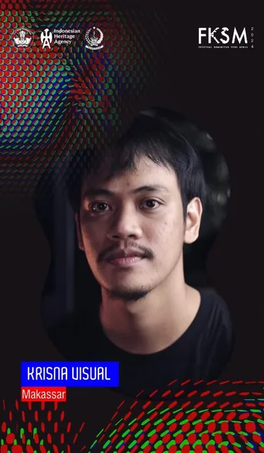 Poster profil Krsna Visual dalam Festival Komunitas Seni Media Makassar.