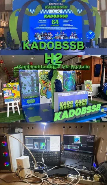 Kolase dokumentasi panel visual dan sistem instalasi pada Kado Bank Sulselbar.